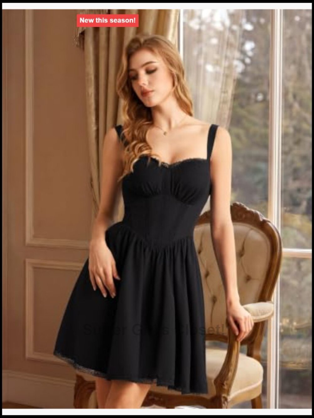 Lace Corset Mini Dress with Pockets Sweetheart Neck Smocked Back - Picture 4 of 7